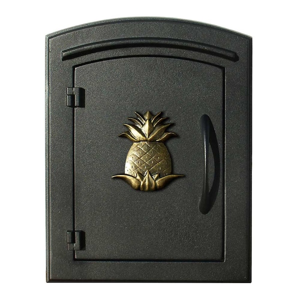 Qualarc Column Mount Mailbox w/"Decorative Pineapple Logo", Black MAN-1405-BL - main